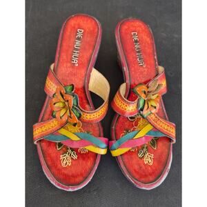 DIE NU HUA Artisan Floral Leather Wedge Sandals Women's Size 5.5